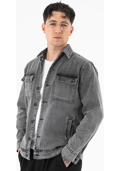 Erkek Füme Kot Ceket Relax Fit Kapaklı Çift Cepli Gömlek Yaka modelleri
