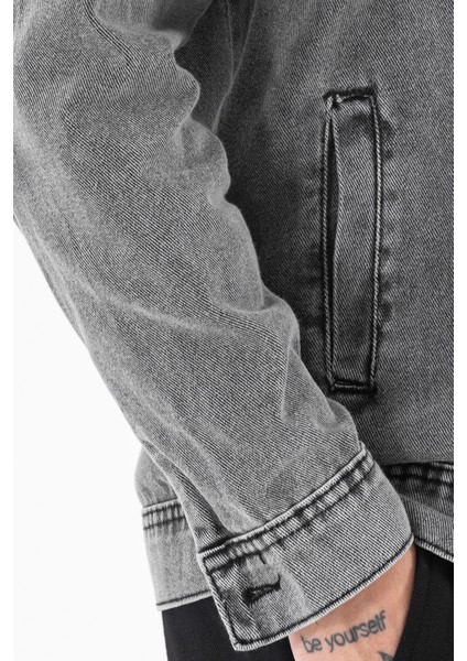 Erkek Füme Kot Ceket Relax Fit Kapaklı Çift Cepli Gömlek Yaka