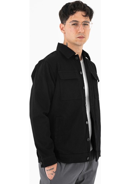 Erkek Siyah Kot Ceket Relax Fit Kapaklı Çift Cepli Gömlek Yaka fiyatları