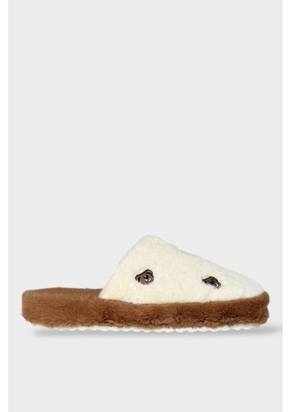 Kadın Pofuduk Nakışlı Ev Terliği Çeyiz Bohça Terliği Valentine's Day Beyaz - Kahverengi fiyatları