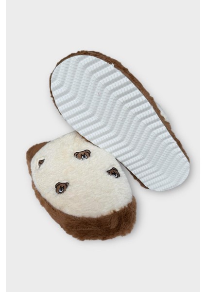 Kadın Pofuduk Nakışlı Ev Terliği Çeyiz Bohça Terliği Valentine's Day Beyaz - Kahverengi