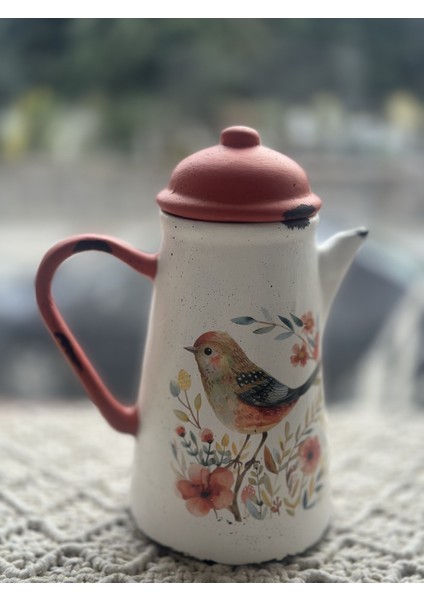 Kuş ve Eskitme Görünümlü, Mercan, Vazo, Dekoratif Sürahi