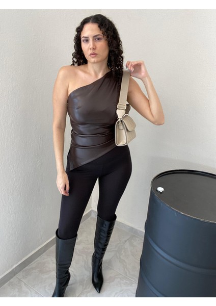 Premium Deri Yandan Fermuarlı Bluz