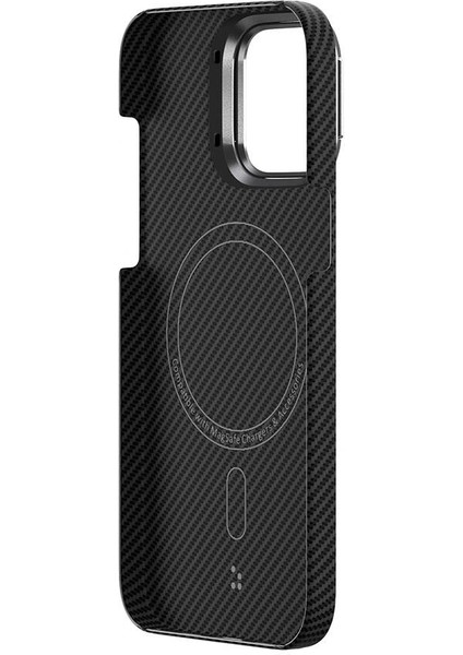 Apple iPhone 15 Pro Max Kılıf Magsafe Şarj Özellikli 600D Kevlar Spıa Krek Karbon Standlı Kapak-Siyah indirimleri