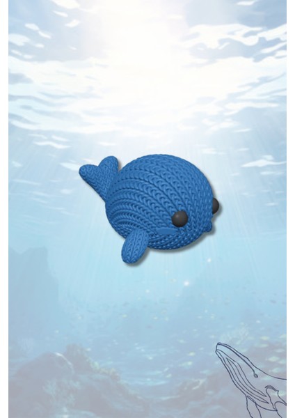 Balina Anahtarlık – Mavi Örgü Desenli Mini Figür | Amigurumi Tarzı Sert Plastik Çanta Süsü