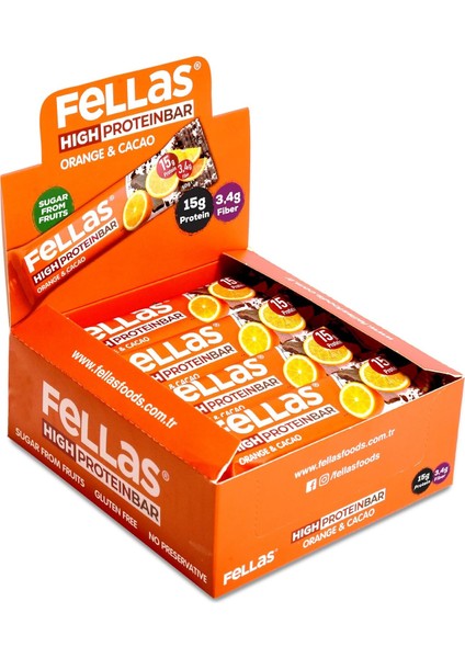 Fellas Yüksek Protein Bar Portakal & Kakao 45 gr x 12 Adet