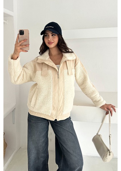 Kadın Renk Bloklu Fermuarlı Sherpa Mont – Cozy Contrast modelleri