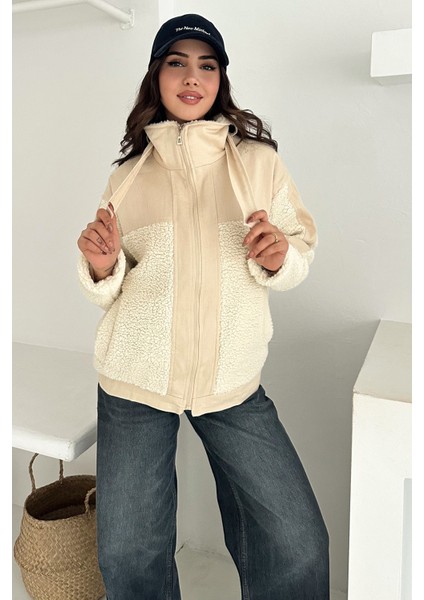 Kadın Renk Bloklu Fermuarlı Sherpa Mont – Cozy Contrast indirimleri