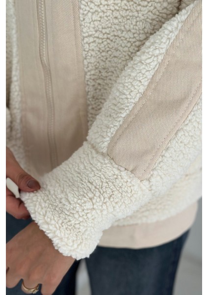 Kadın Renk Bloklu Fermuarlı Sherpa Mont – Cozy Contrast