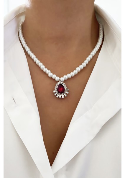 Cam Inci Baget Taş Detaylı Abiye Kolye