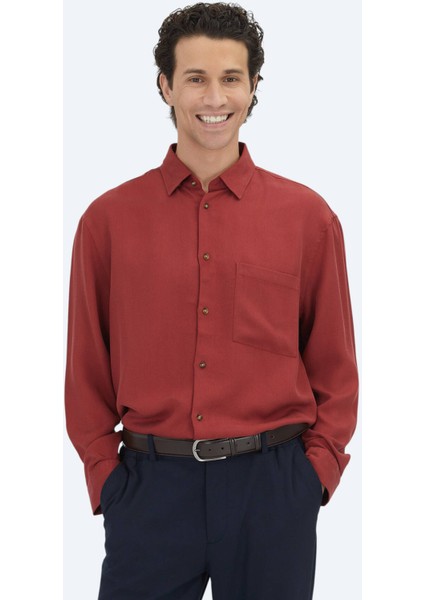 Kırmızı Fitilli Oversize Fit Dokuma Casual Gömlek fırsatları