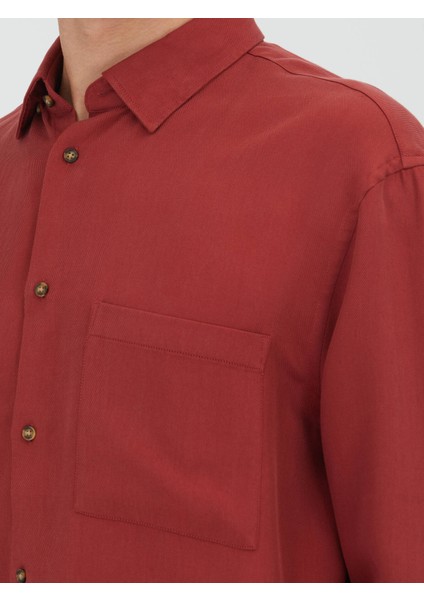 Kırmızı Fitilli Oversize Fit Dokuma Casual Gömlek indirimleri