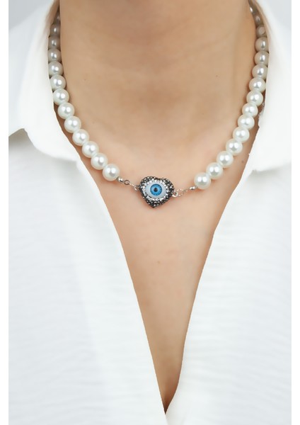 Göz Detay Büyük Cam Inci Kolye