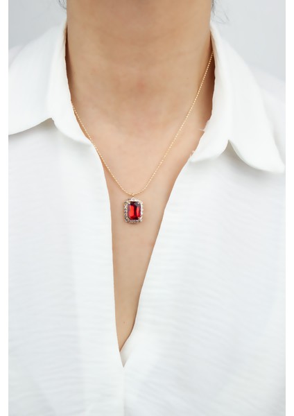 Yakut Görünümlü Zirkon Taşlı Kolye