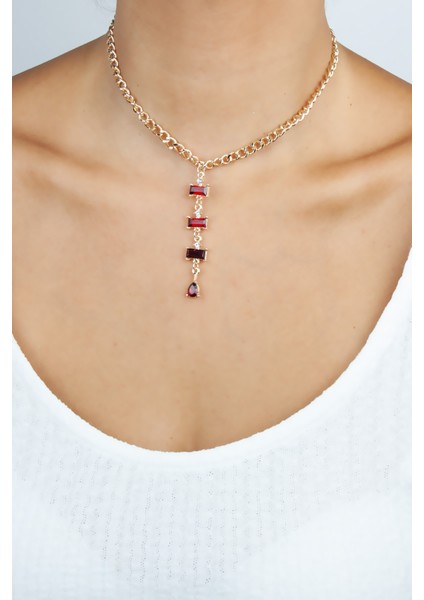 Yakut Uçlu Gold Kadın Kolye