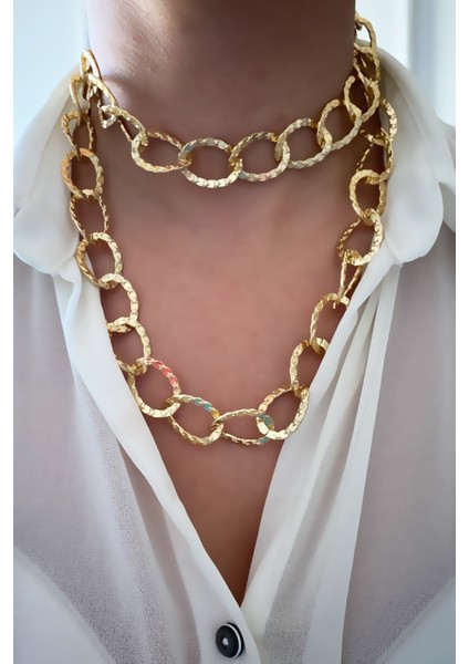 Çift Sıralı Yıldız Işlemeli Gold Kolye fiyatları