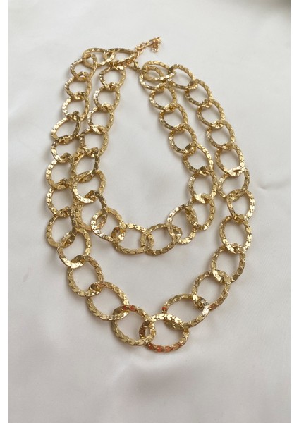 Çift Sıralı Yıldız Işlemeli Gold Kolye modelleri