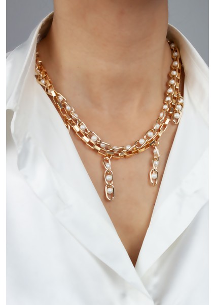 Inci Detay Çift Sıralı Gold Kolye fiyatları