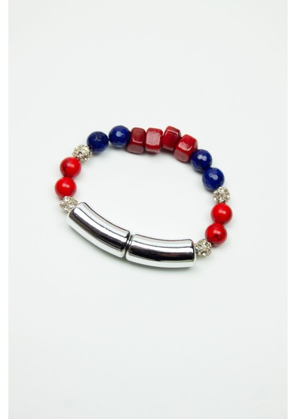 Kırmızı Turkuaz ve Kuvars Doğaltaş Bileklik
