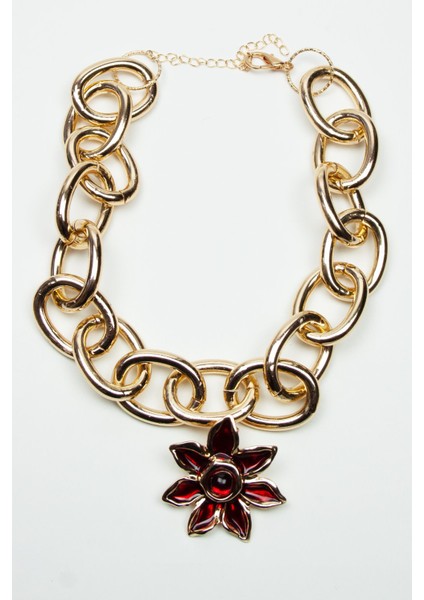 Kalın Zincir Çiçek Detay Gold Kadın Kolye modelleri