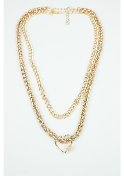 Kalp Detay Ikili Gold Kolye modelleri