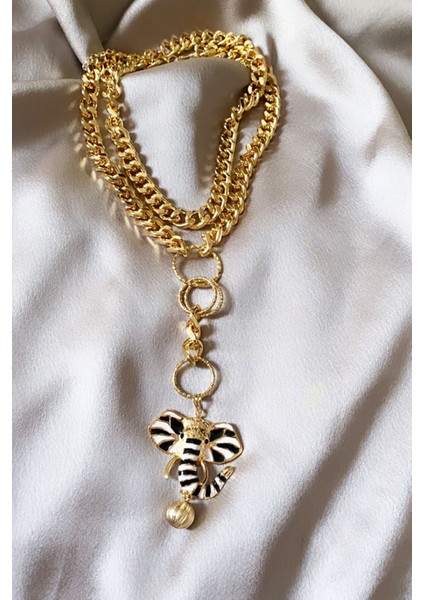 Çift Sıralı Fil Figür Gold Zincir Kolye fiyatları