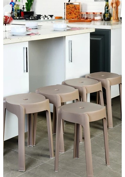 6 Adet Exclusive Kalite Ultra Dayanıklı Modern Tasarım Kırılmaz Tabure - Latte