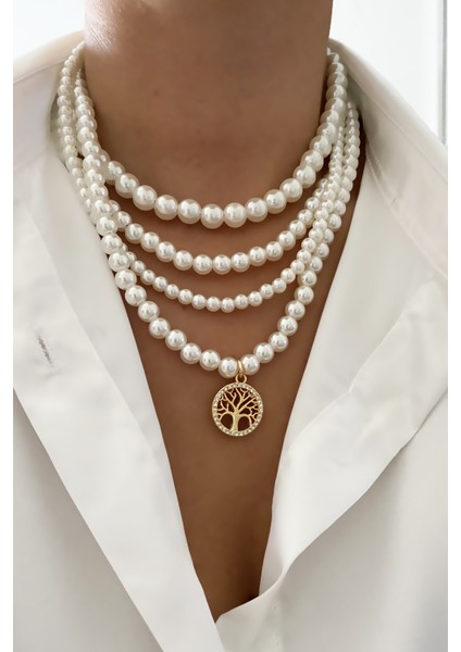 Yaşam Ağacı Uçlu Çoklu Inci Kolye fiyatları