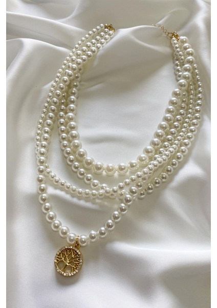 Yaşam Ağacı Uçlu Çoklu Inci Kolye modelleri