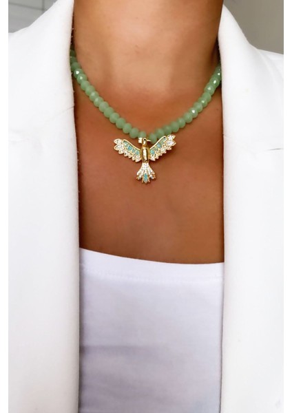 Anka Kuş Yeşil Kristal Kolye