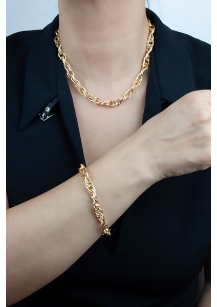 Gold Klasik Zincir Kolye Bileklik Set