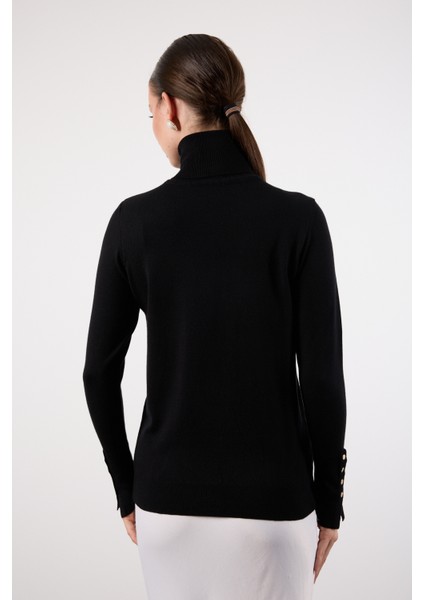 Kadın Siyah Çıtçıtlı Kollu Balıkçı Yaka Triko Bluz indirimleri