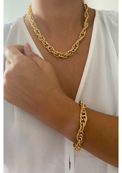 Işlemeli Zincir Kolye Bileklik Set