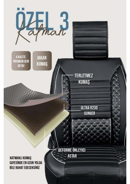 Renault Fluence Uyumlu Yarı Deri Oto Koltuk Kılıfı Tam Set Vena Siyah-Beyaz fırsatları