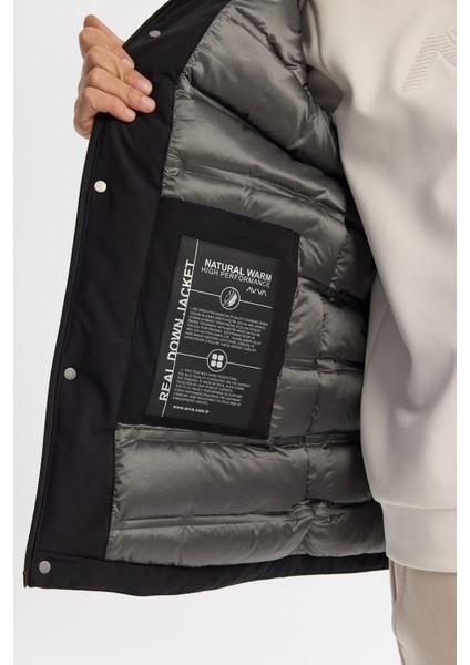 Erkek Siyah Çıkma Kapüşonlu Su İtici Rüzgar Geçirmez Uzun Comfort Fit Mont A42Y6151