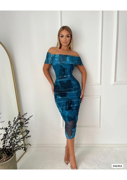 Kadın Madonna Yaka Tül Elbise