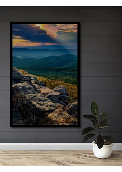 Muhteşem Gün Batımı Kayalıkları Yağlı Boya Görünümlü Ahşap Dekoratif Tablo Dikdörtgen Tablo fiyatları