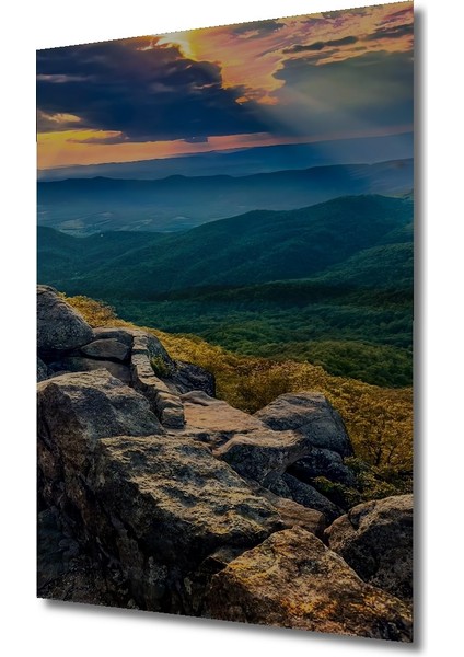 Muhteşem Gün Batımı Kayalıkları Yağlı Boya Görünümlü Ahşap Dekoratif Tablo Dikdörtgen Tablo modelleri