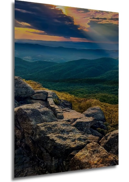 Muhteşem Gün Batımı Kayalıkları Yağlı Boya Görünümlü Ahşap Dekoratif Tablo Dikdörtgen Tablo fırsatları