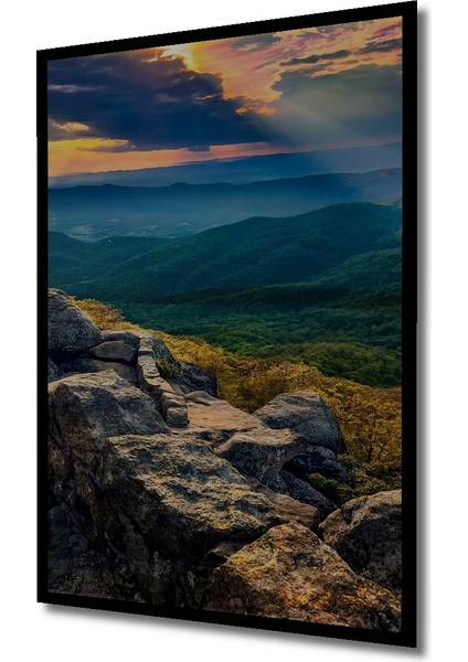 Muhteşem Gün Batımı Kayalıkları Yağlı Boya Görünümlü Ahşap Dekoratif Tablo Dikdörtgen Tablo indirimleri