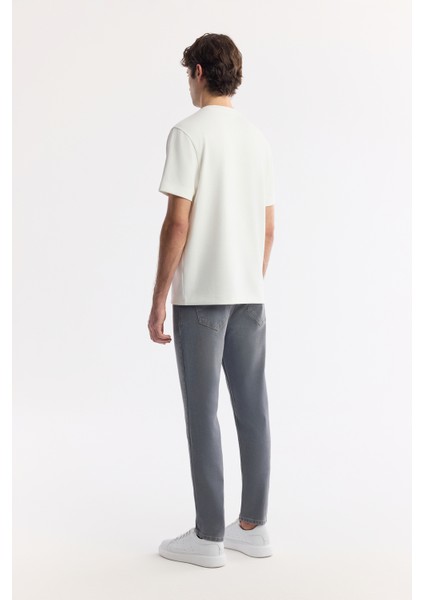 Erkek Beyaz Bisiklet Yaka Baskılı Bi-Stretch İnterlok Regular Fit T-Shirt A51Y1132