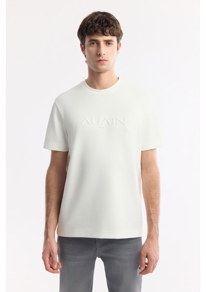 Erkek Beyaz Bisiklet Yaka Baskılı Bi-Stretch İnterlok Regular Fit T-Shirt A51Y1132