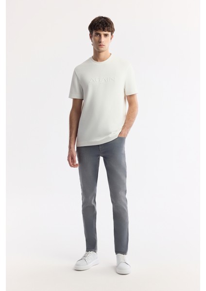 Erkek Beyaz Bisiklet Yaka Baskılı Bi-Stretch İnterlok Regular Fit T-Shirt A51Y1132