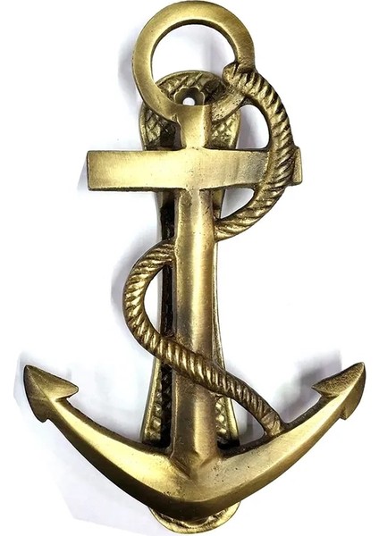 Antika Tarz Dekoratif Pirinç Halatlı, Çapa, Denizci, Gemici Kapı Tokmağı, Taktak - 170X60MM, Sarı ( Lisinya )