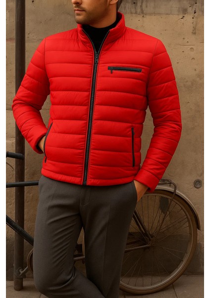 Erkek Kışlık Slim Fit Günlük Kırmızı Şişme Mont modelleri