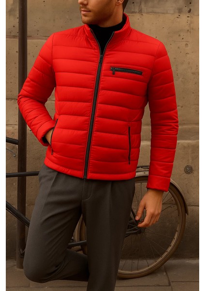 Erkek Kışlık Slim Fit Günlük Kırmızı Şişme Mont fırsatları
