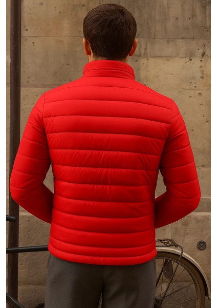 Erkek Kışlık Slim Fit Günlük Kırmızı Şişme Mont