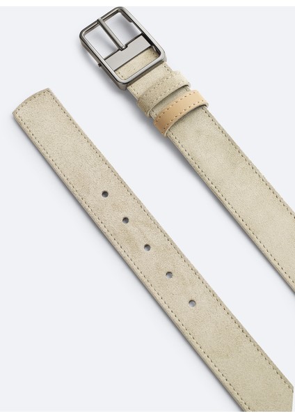 Erkek Bej %100 Süet Deri Çift Taraflı Kemer A51Y9300