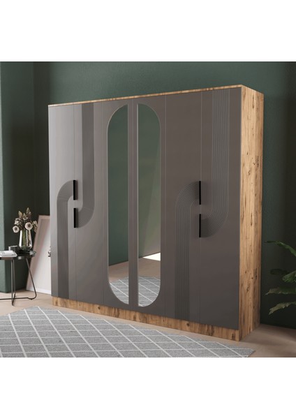 EKİN 6 KAPAKLI EKO BAZALI GARDIROP - MDF KAPAK