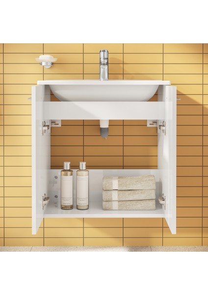 Ardea 69563 Banyo Dolabı Seti, Kapaklı, 60 cm, Parlak Beyaz indirimleri